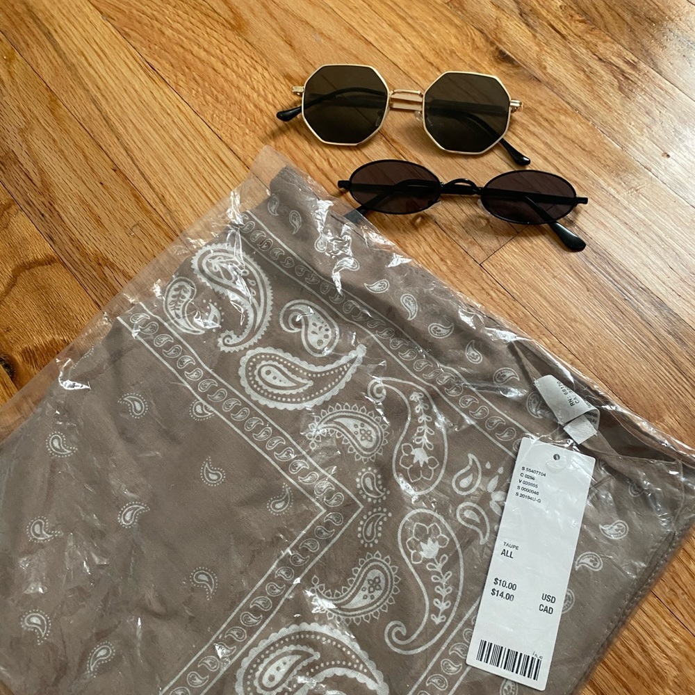 Taupe bandana and 2 pairs of sunglasses bundle